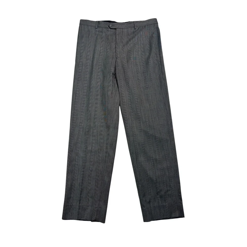 Joseph Abboud 44L 38x34 Gray Glen Plaid 2pc Pant Suit 100% Wool Flat Front USA